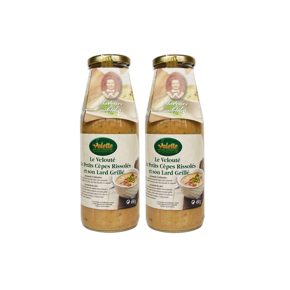 Le Lot de 2 Veloutés de Petits Cèpes Rissolés et leur Lard Grillé