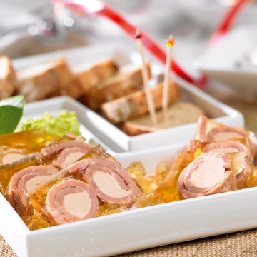 Les Rondos de Jambon Fourrés au Foie de Canard en  Gelée  (21 % Foie gras)